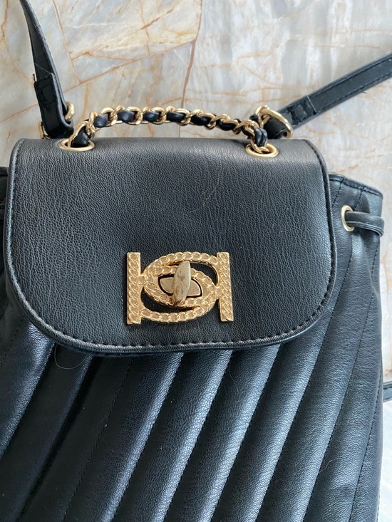 bebe Black Quilted Drawstring Shoulder Bag with Gold Hardware main image 13